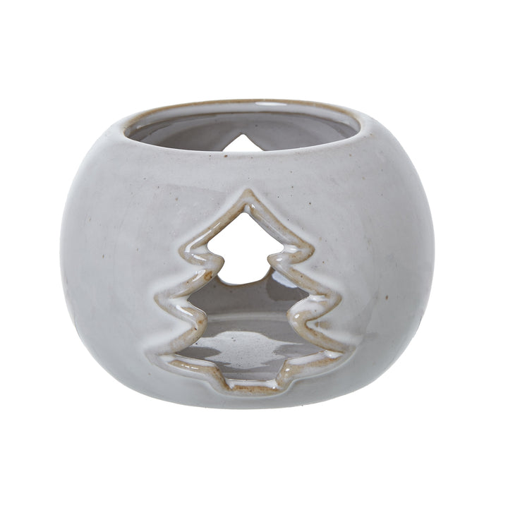 Ceramic Tree Cut-Out Round Tealight Holder - White Hill 1