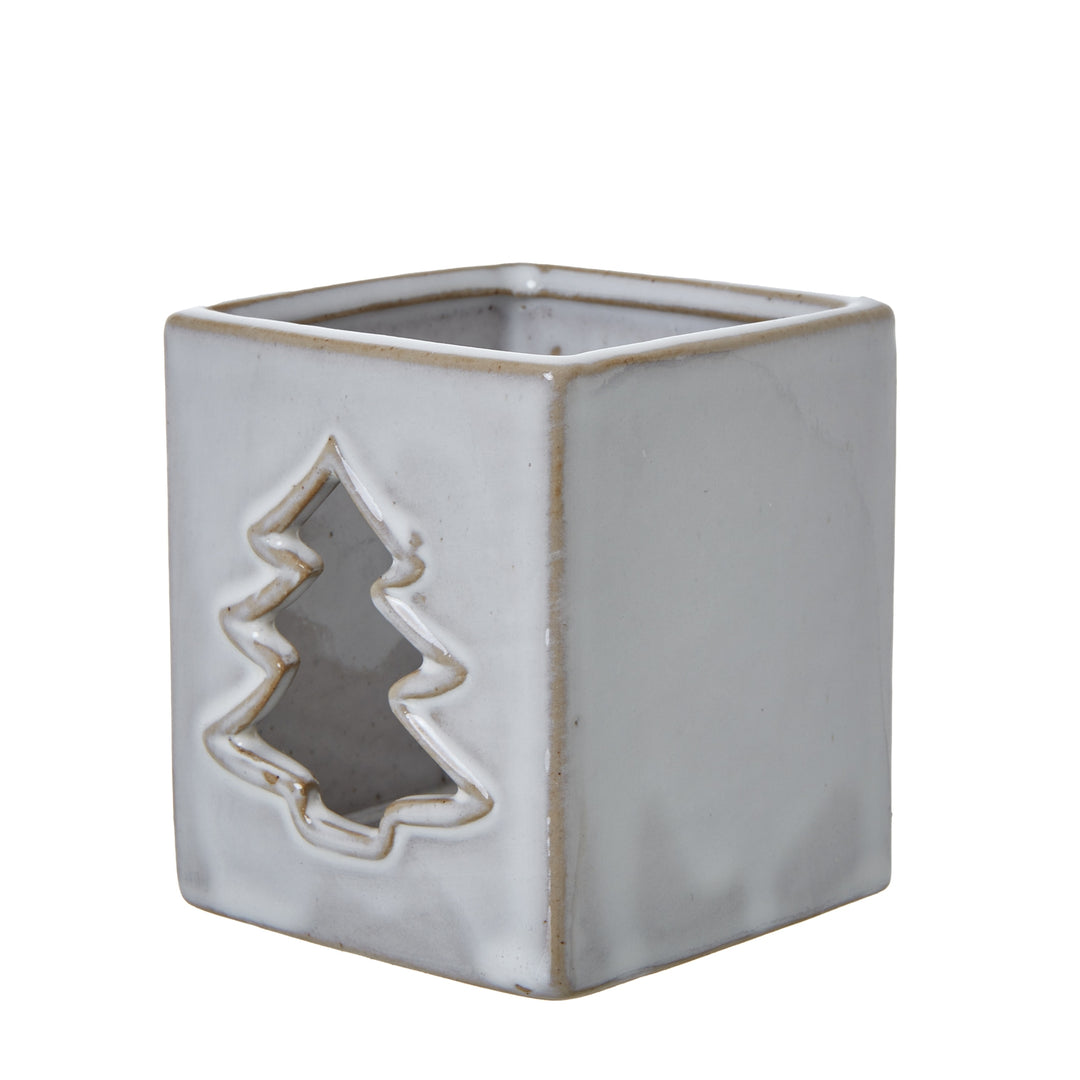 Ceramic Tree Cut-Out Square Tealight Holder - White Hill 2