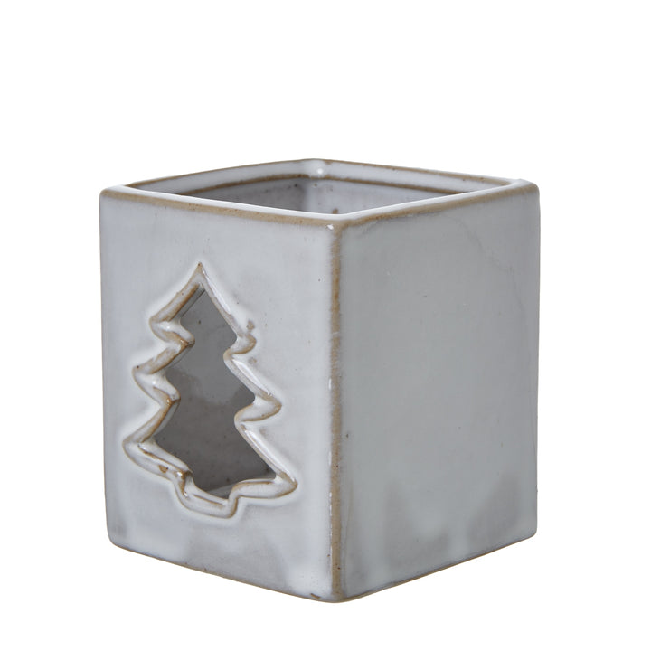 Ceramic Tree Cut-Out Square Tealight Holder - White Hill 2