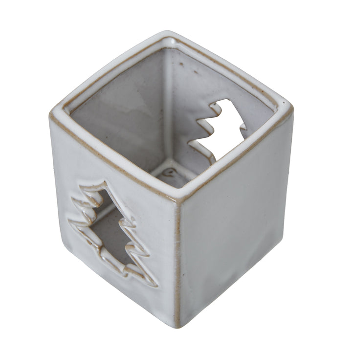 Ceramic Tree Cut-Out Square Tealight Holder - White Hill 3