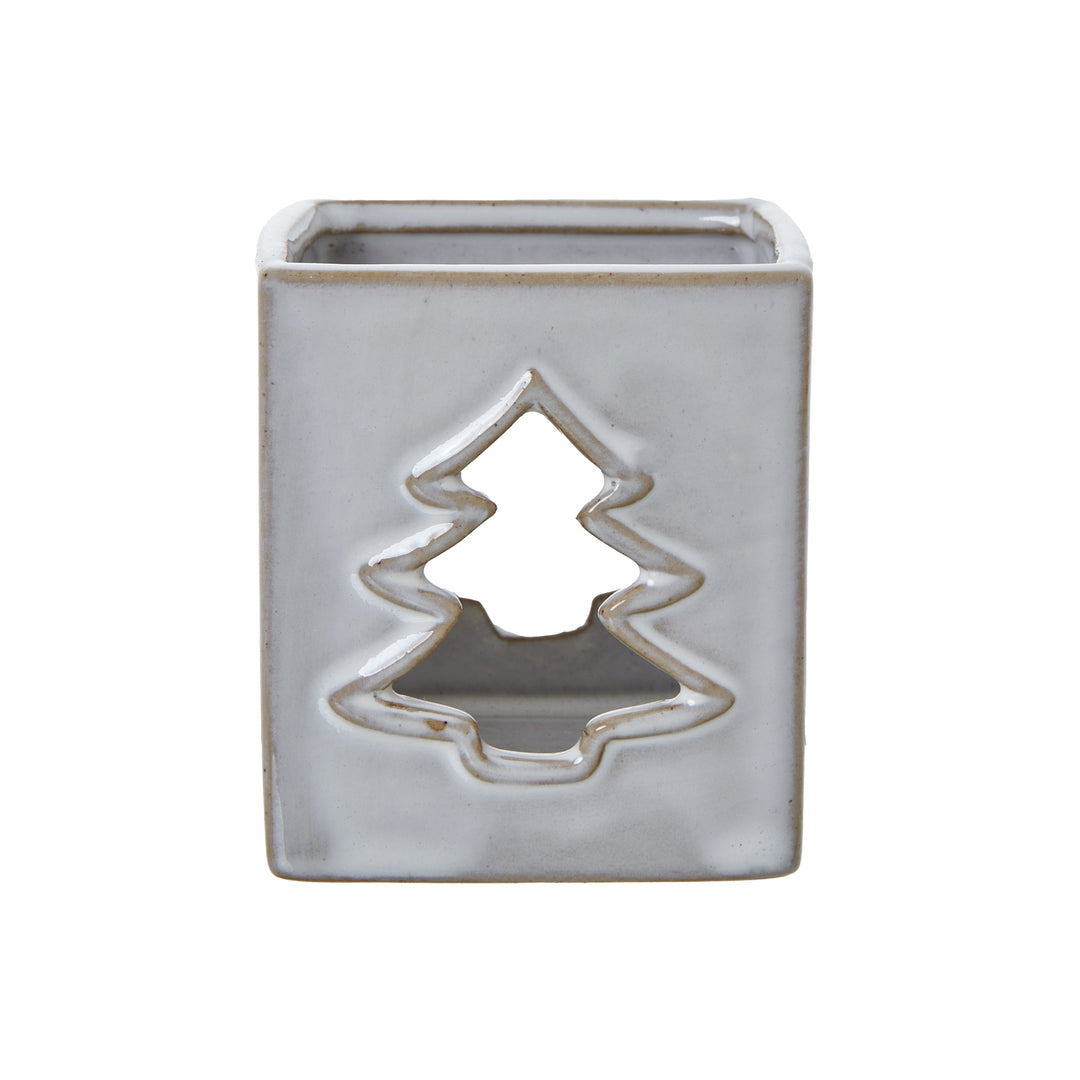 Ceramic Tree Cut-Out Square Tealight Holder - White Hill 1