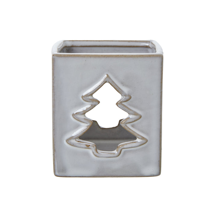 Ceramic Tree Cut-Out Square Tealight Holder - White Hill 1