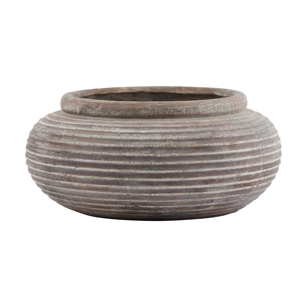 Hill Interiors Siena Brown Round Ribbed Planter