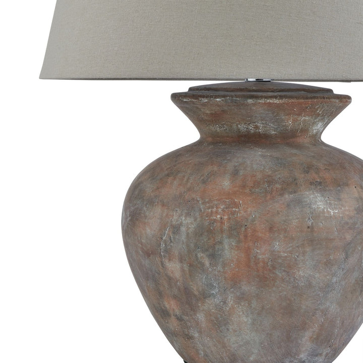 Siena Brown Round Table Lamp with Linen Shade - Grey Hill 2