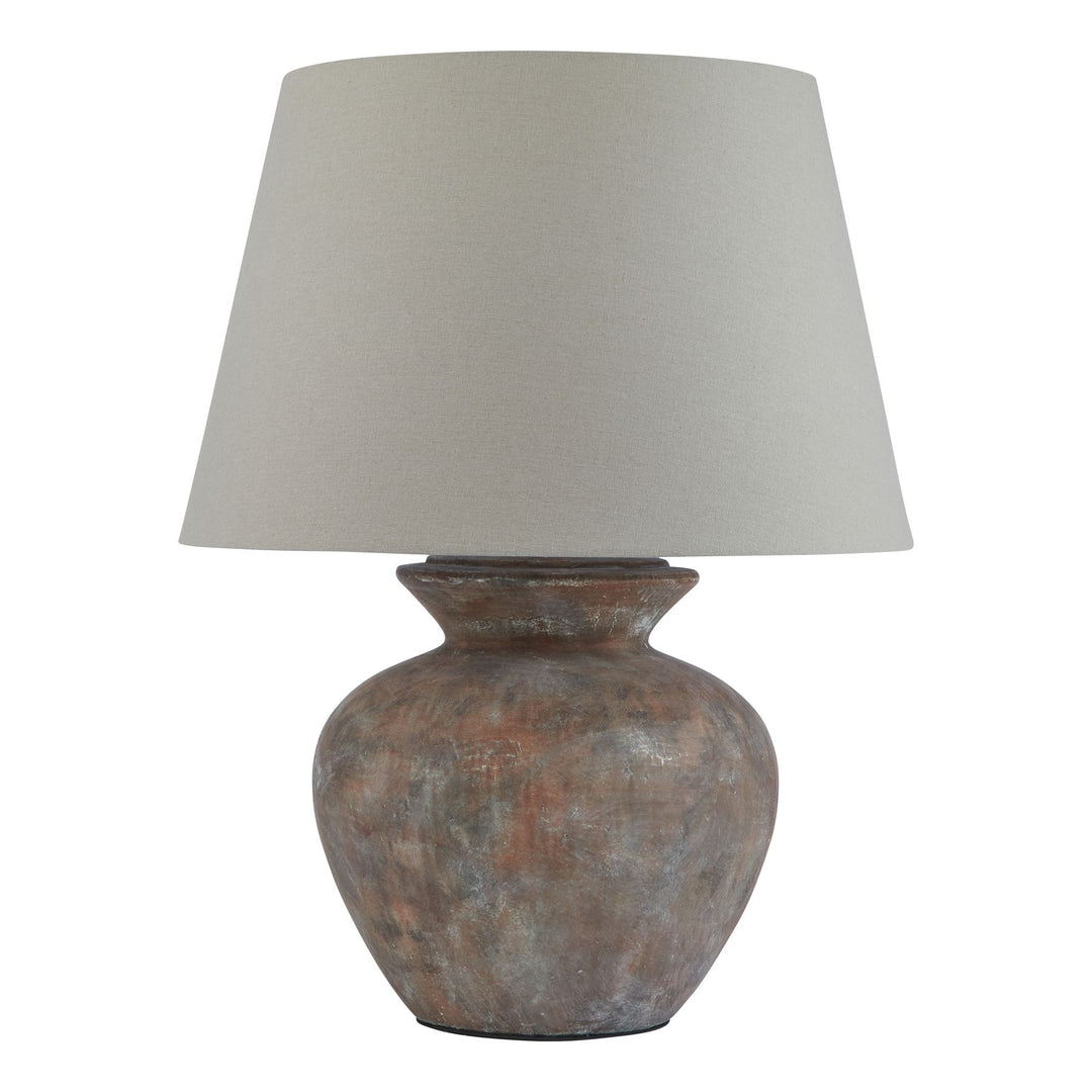 Siena Brown Round Table Lamp with Linen Shade - Grey Hill 1