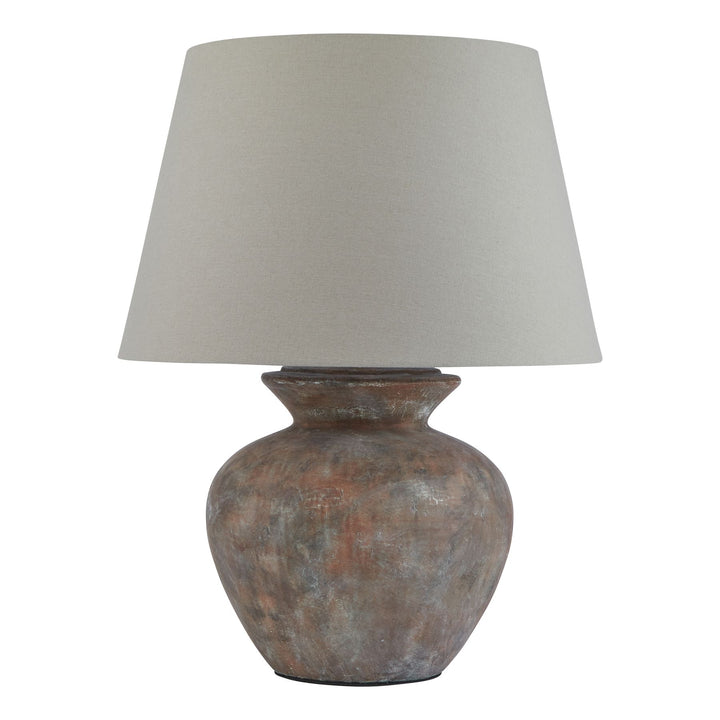 Siena Brown Round Table Lamp with Linen Shade - Grey Hill 1