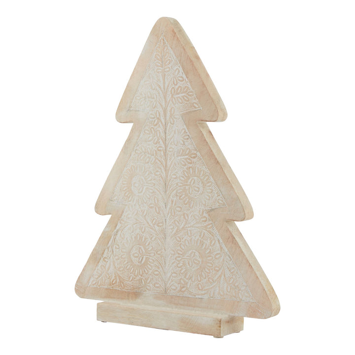 Patterned Wood Decorative Christmas Tree - White Wash Hill 1