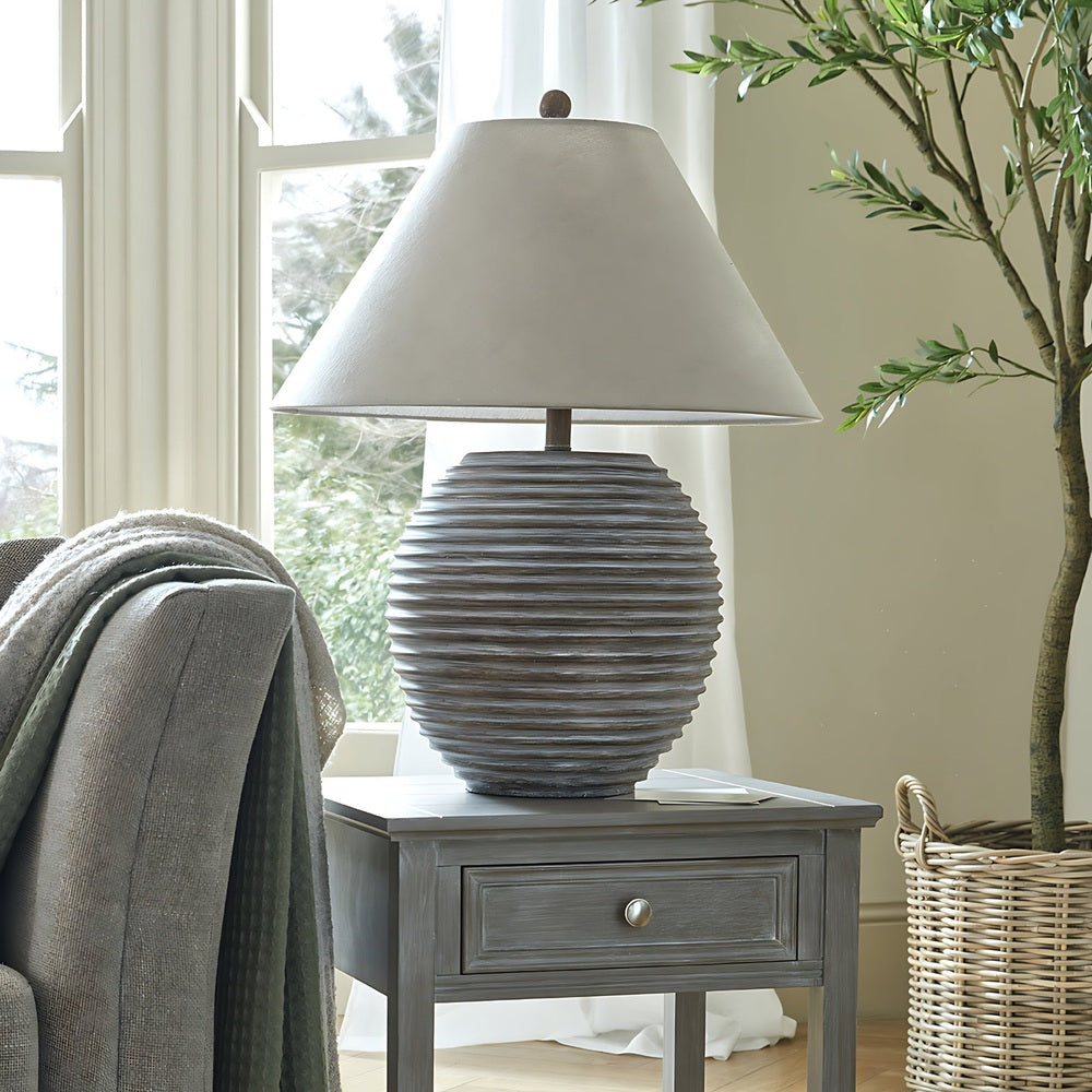 Saturn Table Lamp with Linen Shade - Brown