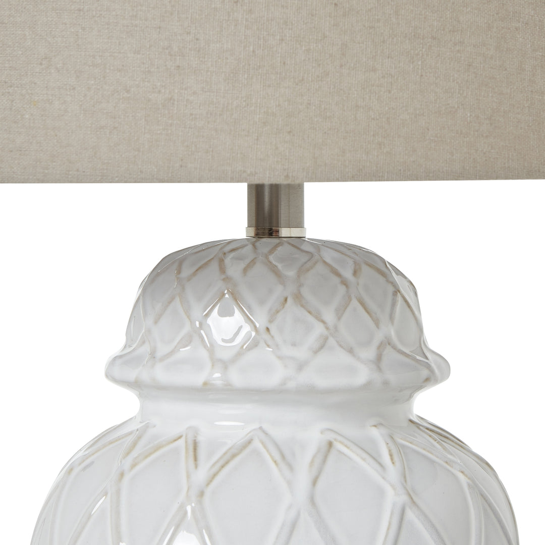 White Ceramic Ginger Jar Lamp with Linen Shade Hill 5