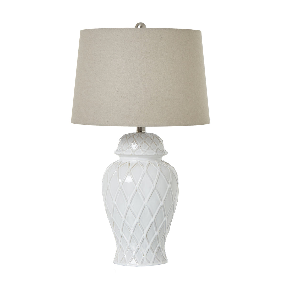 White Ceramic Ginger Jar Lamp with Linen Shade Hill 1