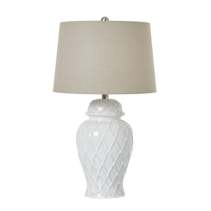 White Ceramic Ginger Jar Lamp with Linen Shade Hill 1