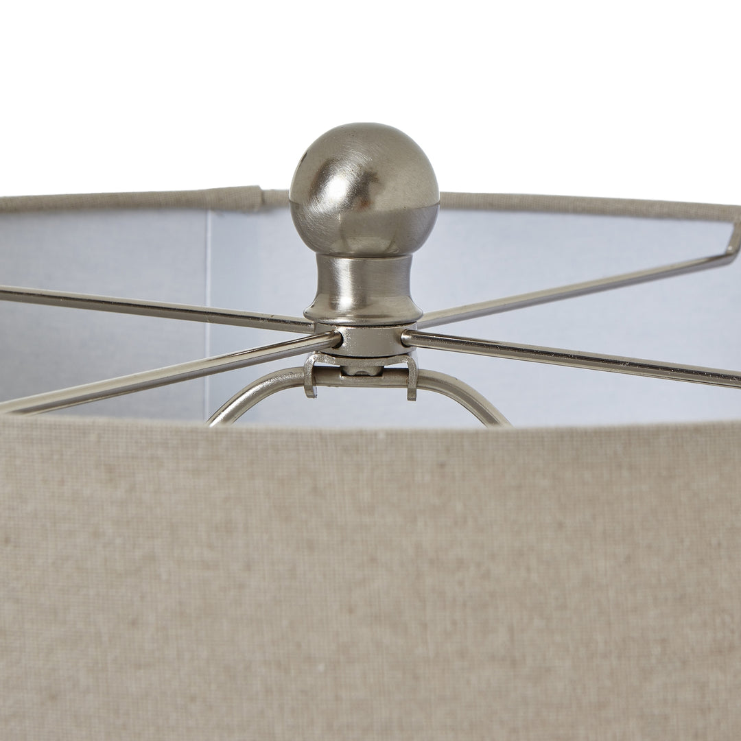 Squat Beaded Ceramic Lamp with Linen Shade - White Hill 2