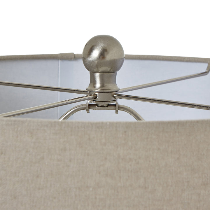 Squat Beaded Ceramic Lamp with Linen Shade - White Hill 2