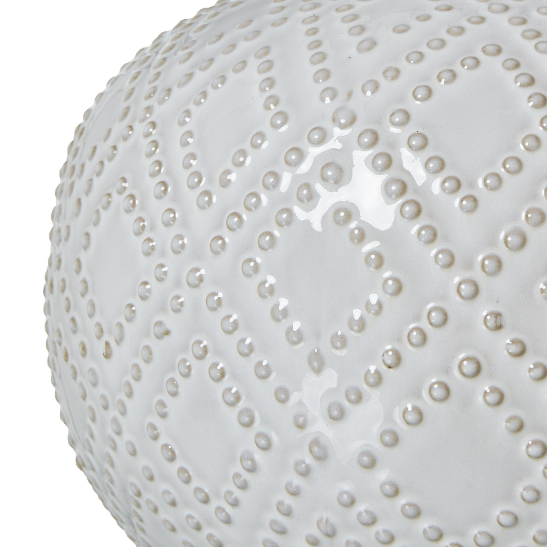 Squat Beaded Ceramic Lamp with Linen Shade - White Hill 3