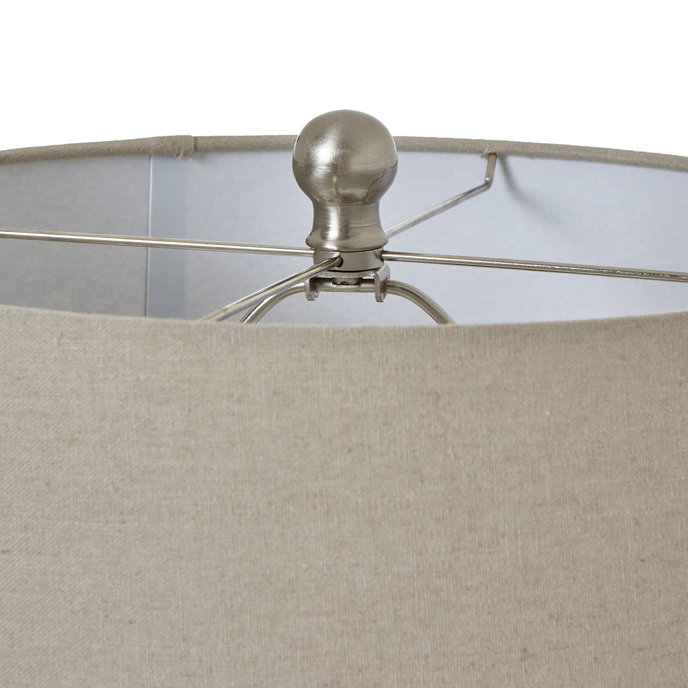 White Beaded Ceramic Lamp with Linen Shade Hill 2