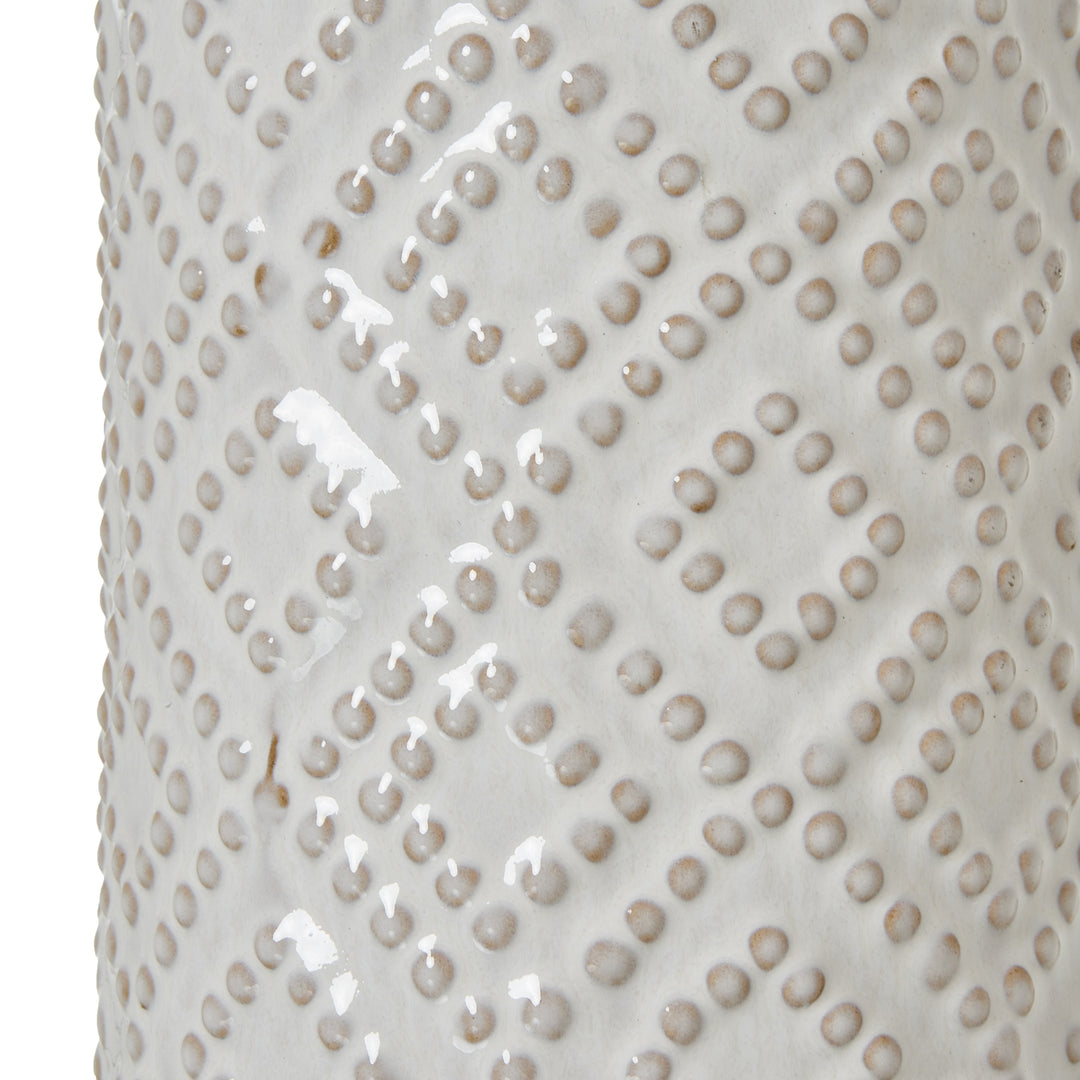 White Beaded Ceramic Lamp with Linen Shade Hill 3