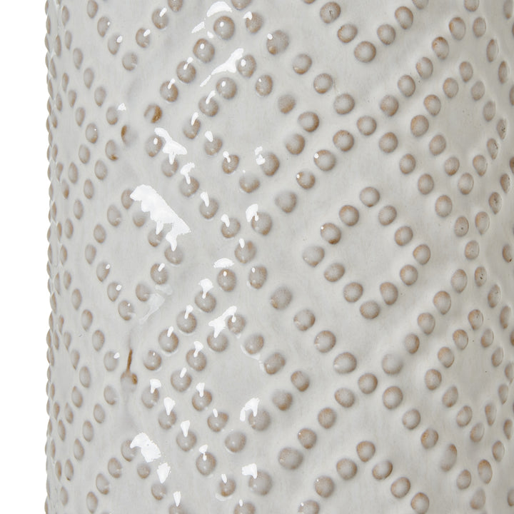 White Beaded Ceramic Lamp with Linen Shade Hill 3