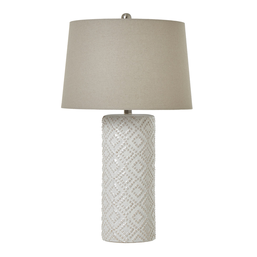 White Beaded Ceramic Lamp with Linen Shade Hill 1