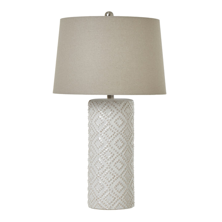 White Beaded Ceramic Lamp with Linen Shade Hill 1