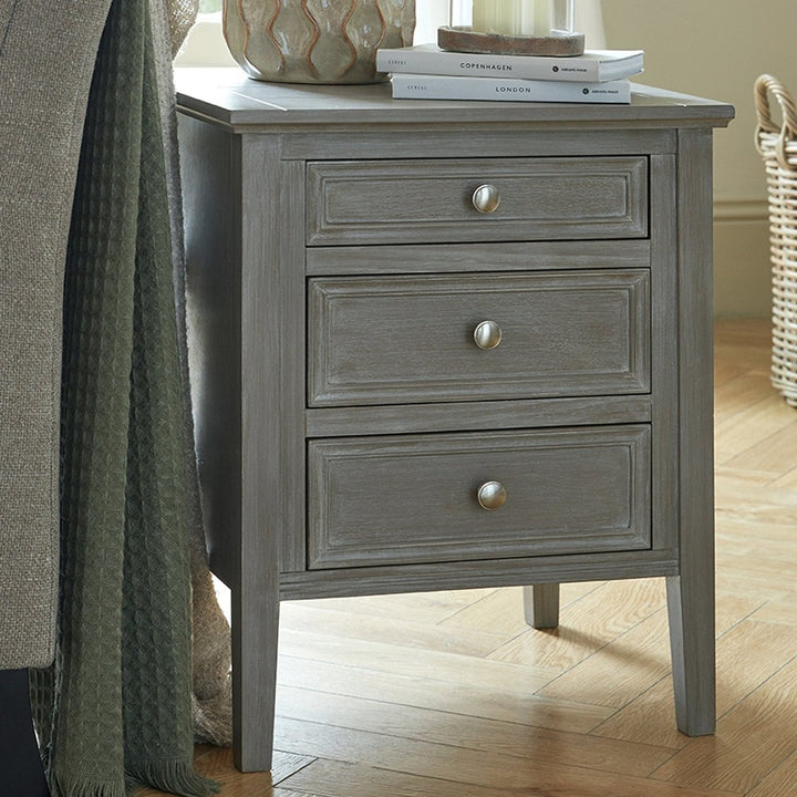 The Serene Collection 3 Drawer Bedside Table - Grey Hill 5