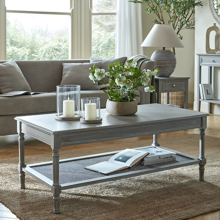 The Serene Rattan Collection Rectangular Coffee Table - Grey