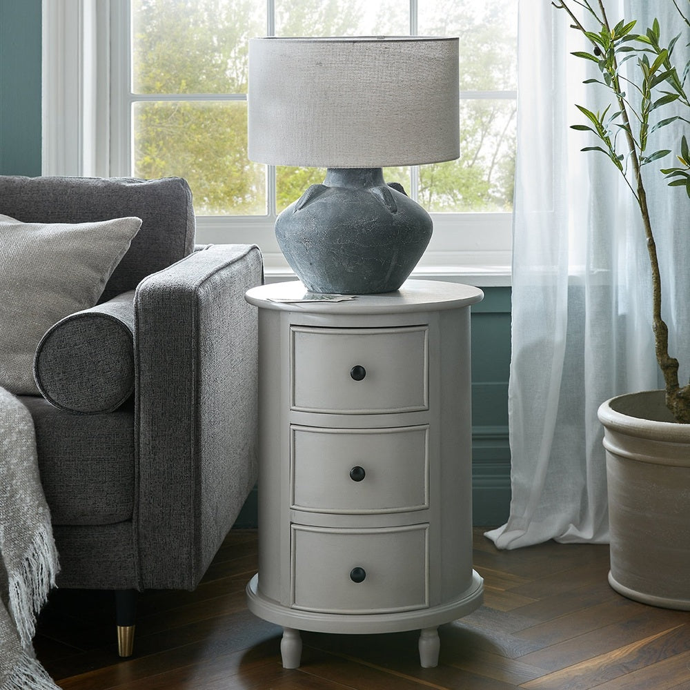 The Camden Collection 3 Drawer Round Side Table - Grey Hill 2