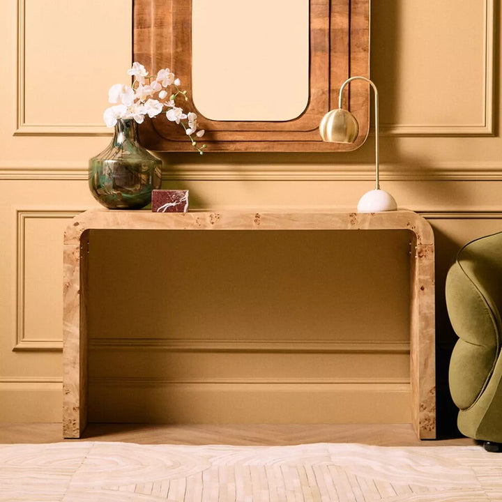 Mota Burl Wood Curved Console Table