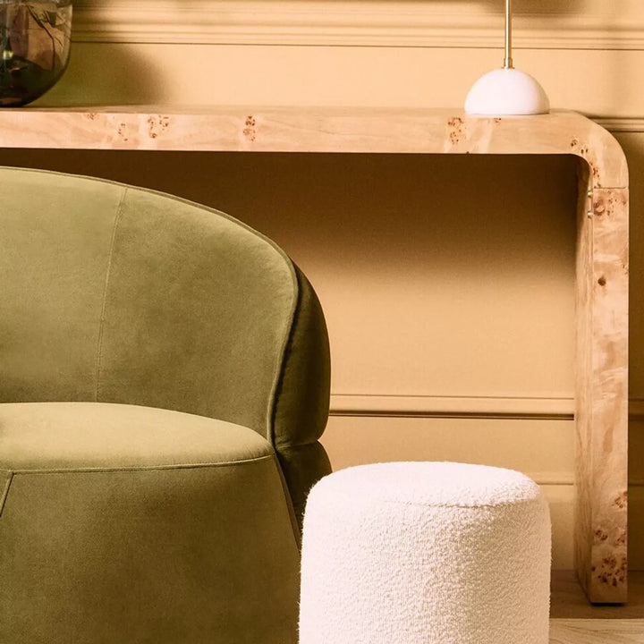 Mota Burl Wood Boucle Round Stool - Cream