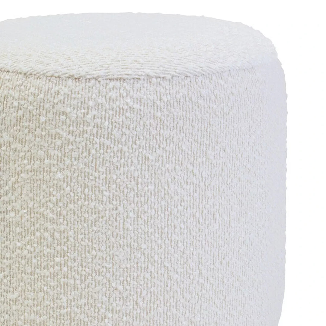 Mota Burl Wood Boucle Round Stool - Cream