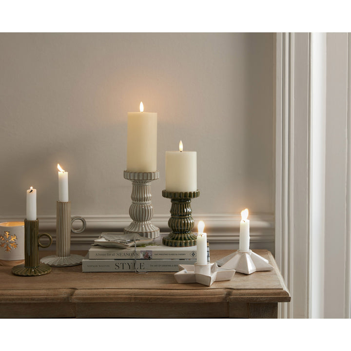 Alora Ceramic Snowflake Wooden Base Candle Holder Hill 5