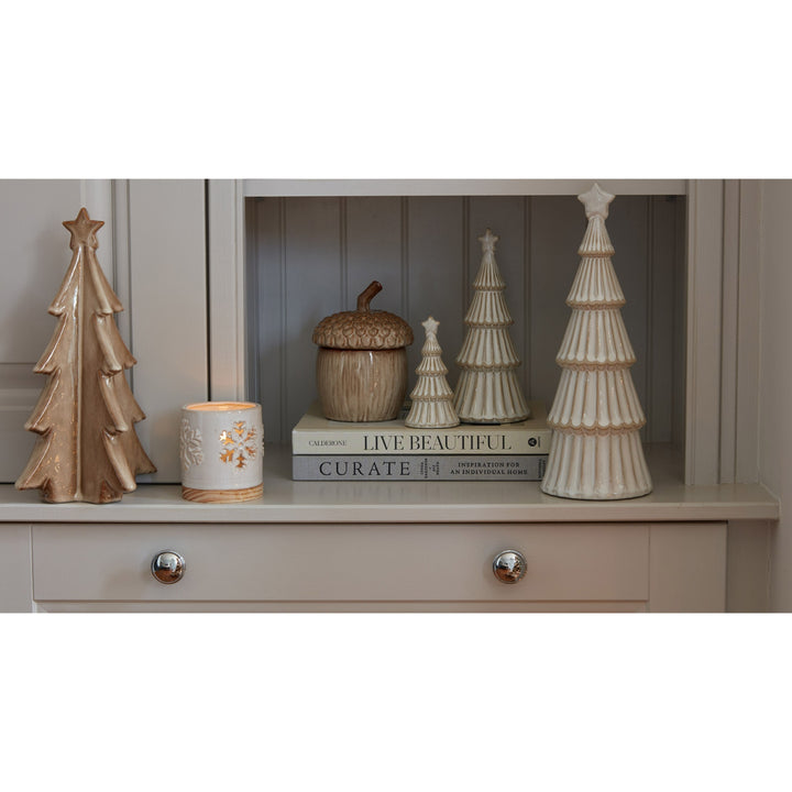 Alora Ceramic Snowflake Wooden Base Candle Holder Hill 6