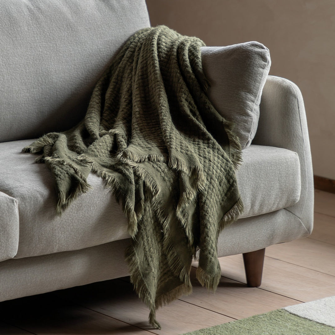 Soft Touch Waffle Throw - Olive