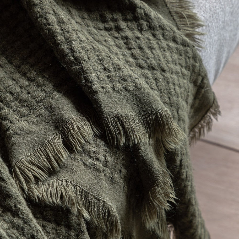 Soft Touch Waffle Throw - Olive