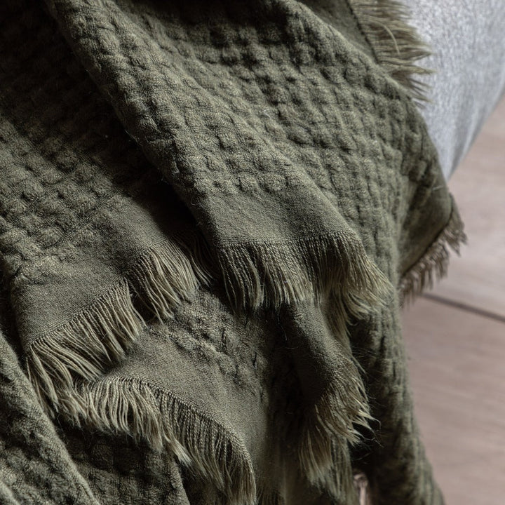 Soft Touch Waffle Throw - Olive