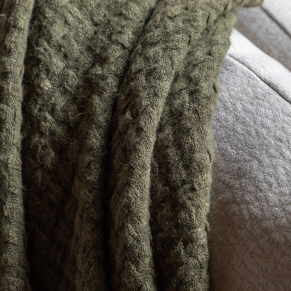 Soft Touch Waffle Throw - Olive