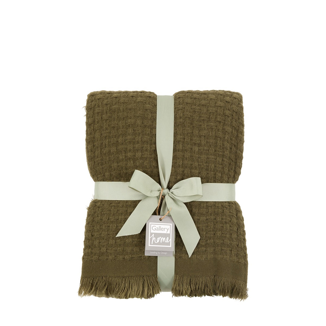 Soft Touch Waffle Throw - Olive