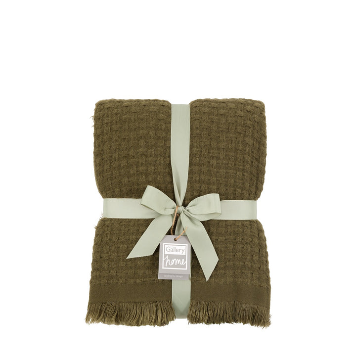 Soft Touch Waffle Throw - Olive