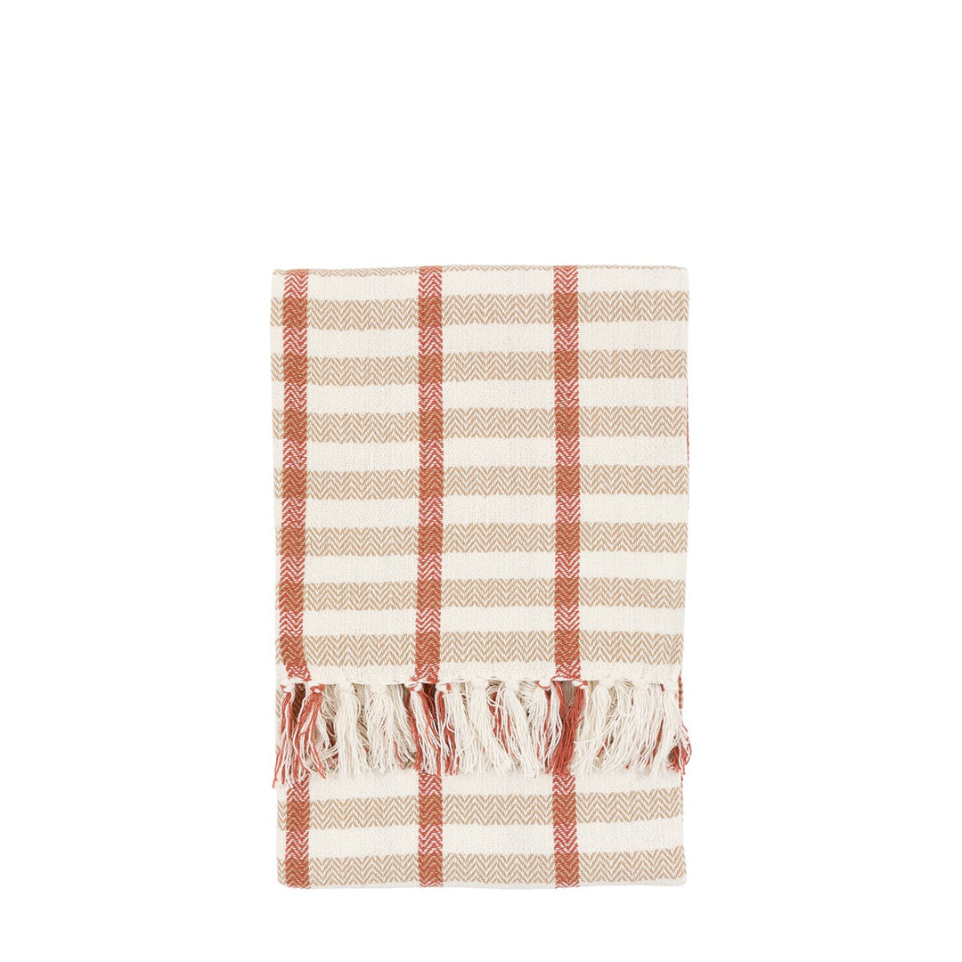 Arvo Grid Woven Throw - Rust & Natural