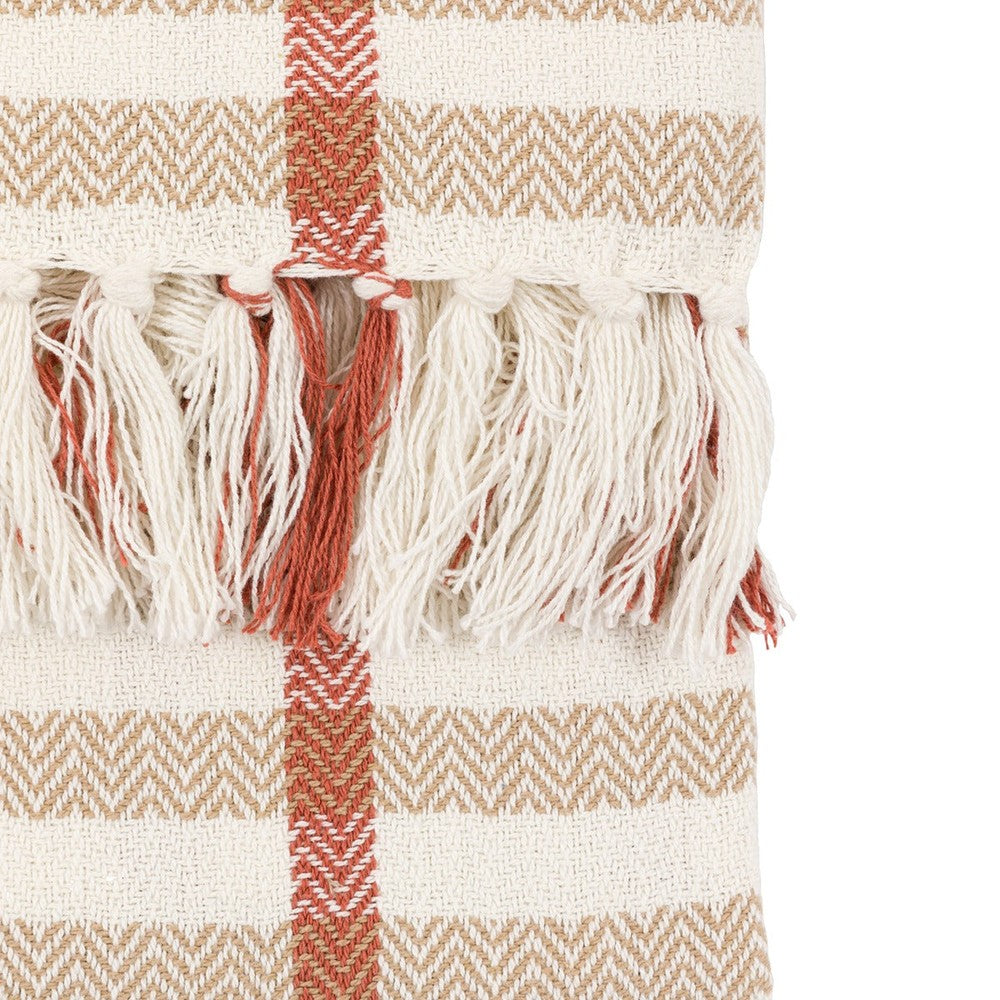 Arvo Grid Woven Throw - Rust & Natural