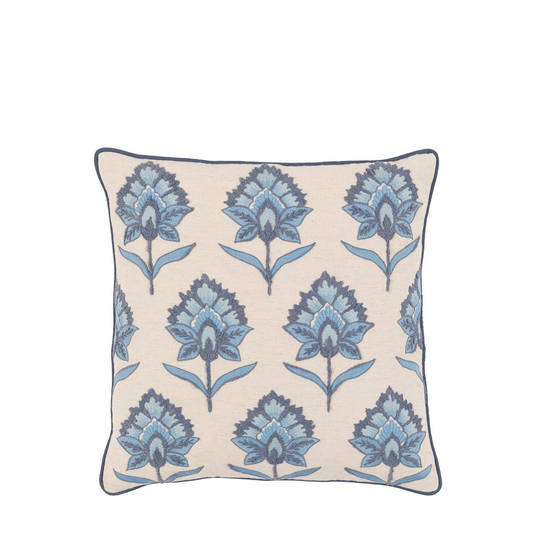Fleur Embroidered Cushion - Ink Blue