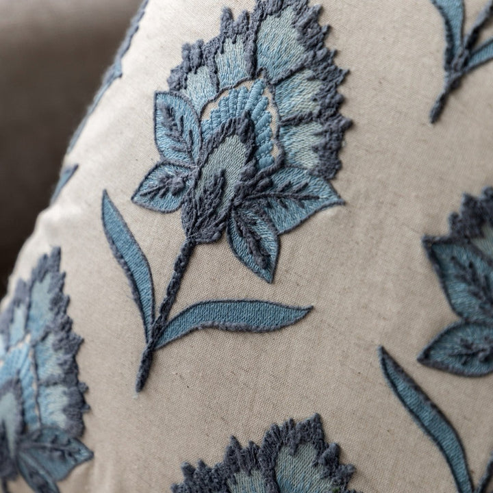 Fleur Embroidered Cushion - Ink Blue