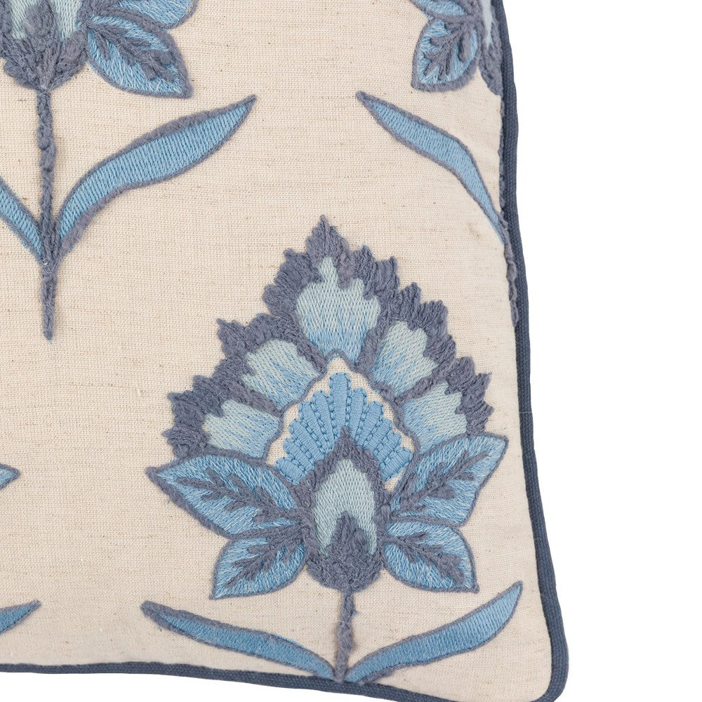 Fleur Embroidered Cushion - Ink Blue
