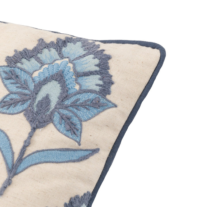 Fleur Embroidered Cushion - Ink Blue