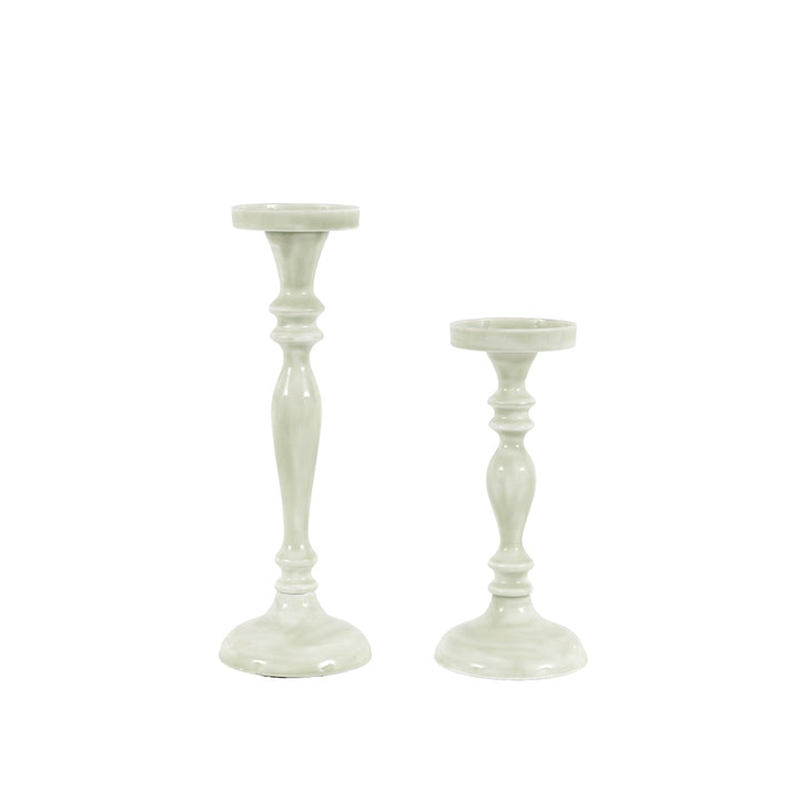 Alzira Set of 2  Candlesticks - Green