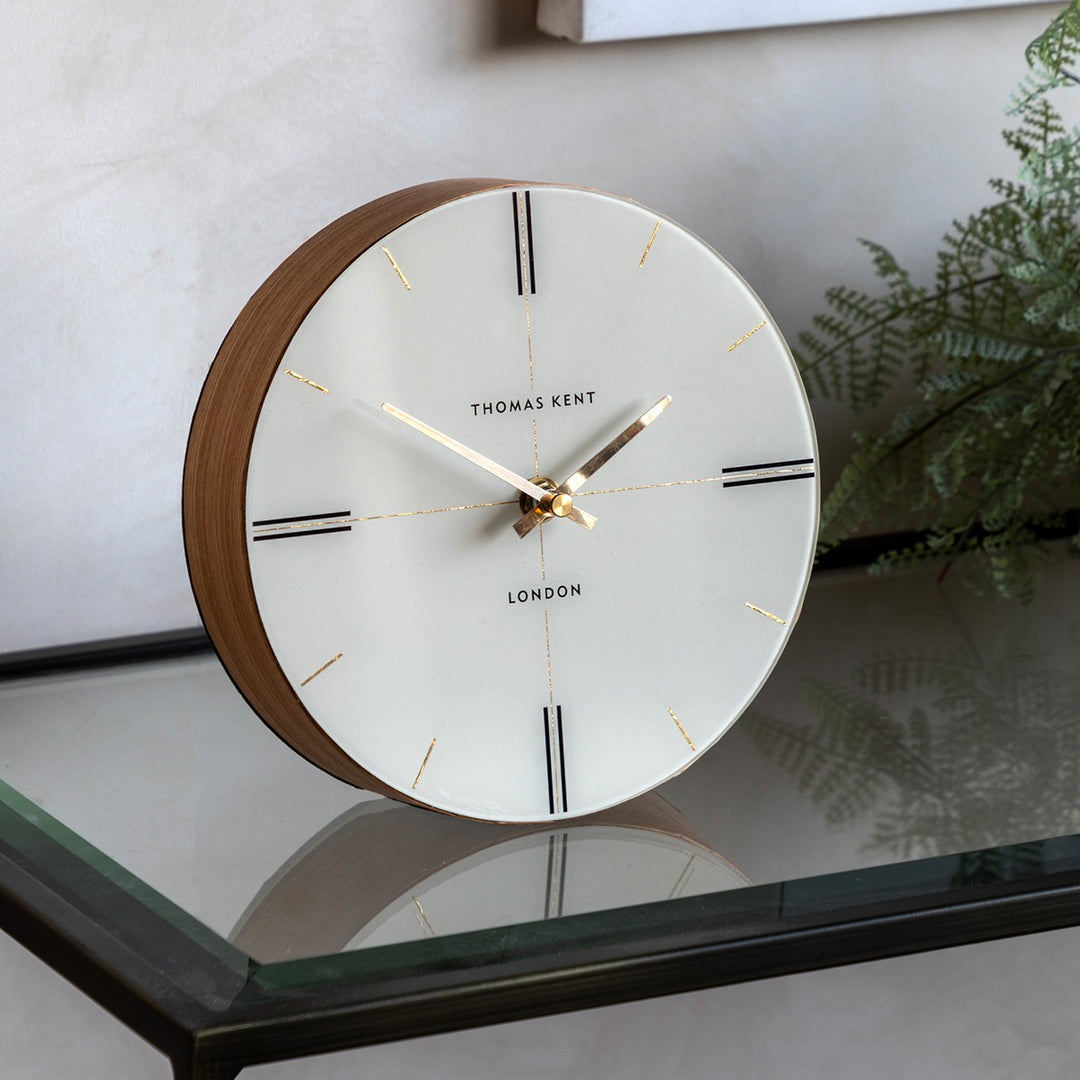 Greenwich Round Mantel Clock - Oak Stripe