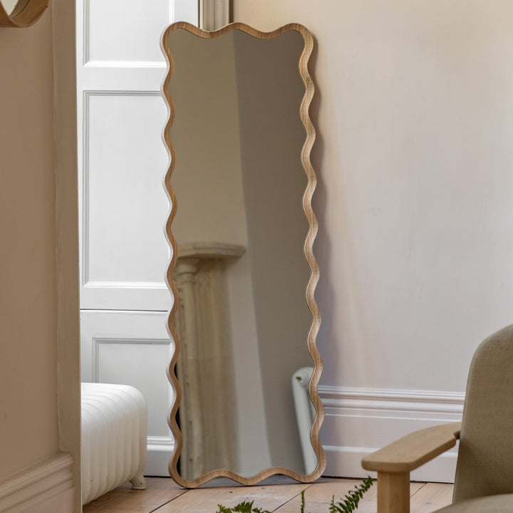 Willow Wavy Edge Leaner Mirror 150x50cm - Oak