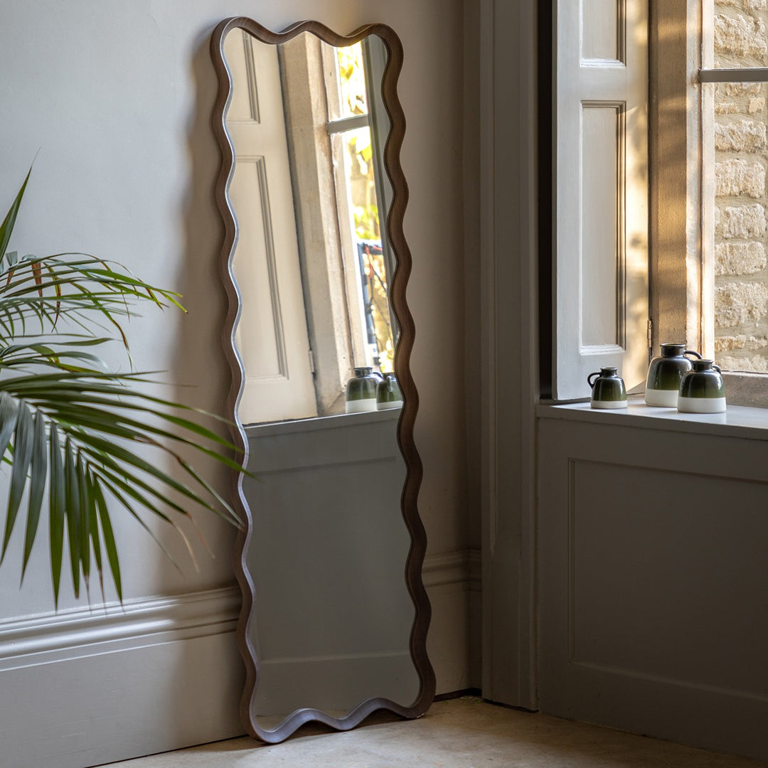 Willow Wavy Edge Leaner Mirror 150x50cm - Walnut