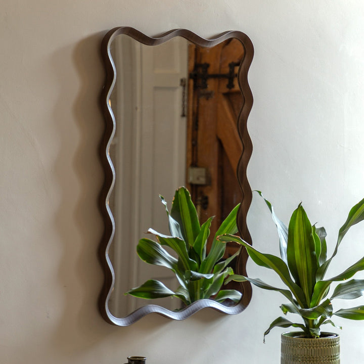 Willow Wavy Edge Mirror 90x60cm - Walnut