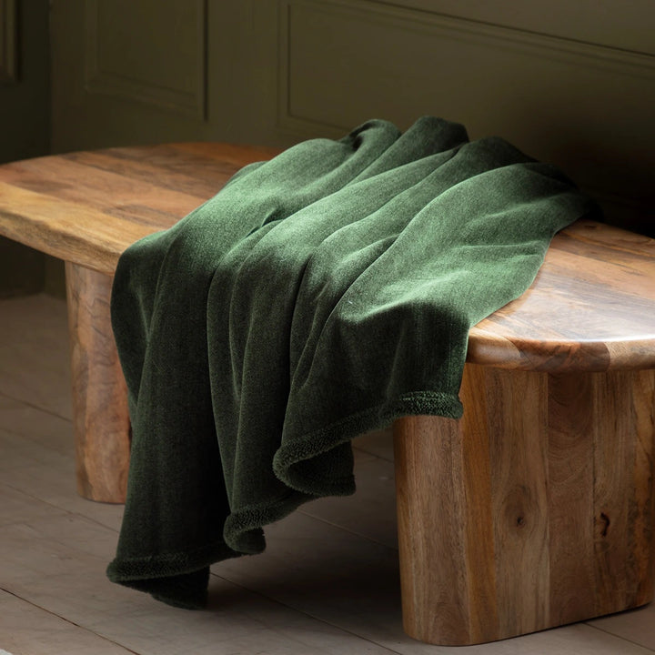 Chenille Sherpa Throw - Forest Green