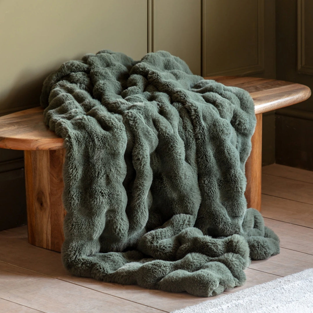 Marshmallow Rabbit Faux Fur Throw - Olive
